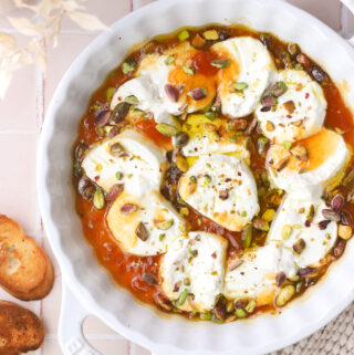 baked goat cheese in a baking dish