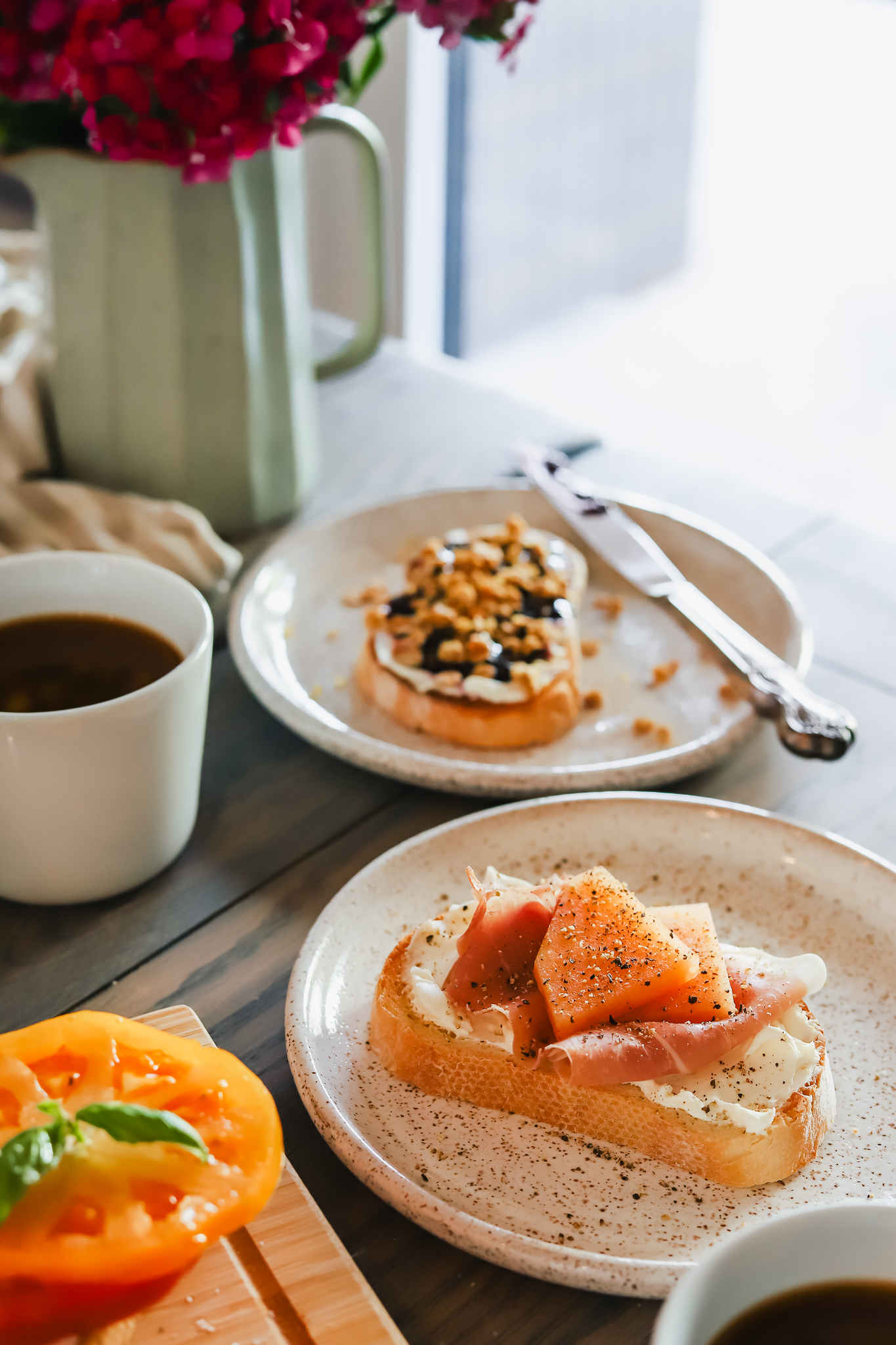 three summer toast recipes on a table