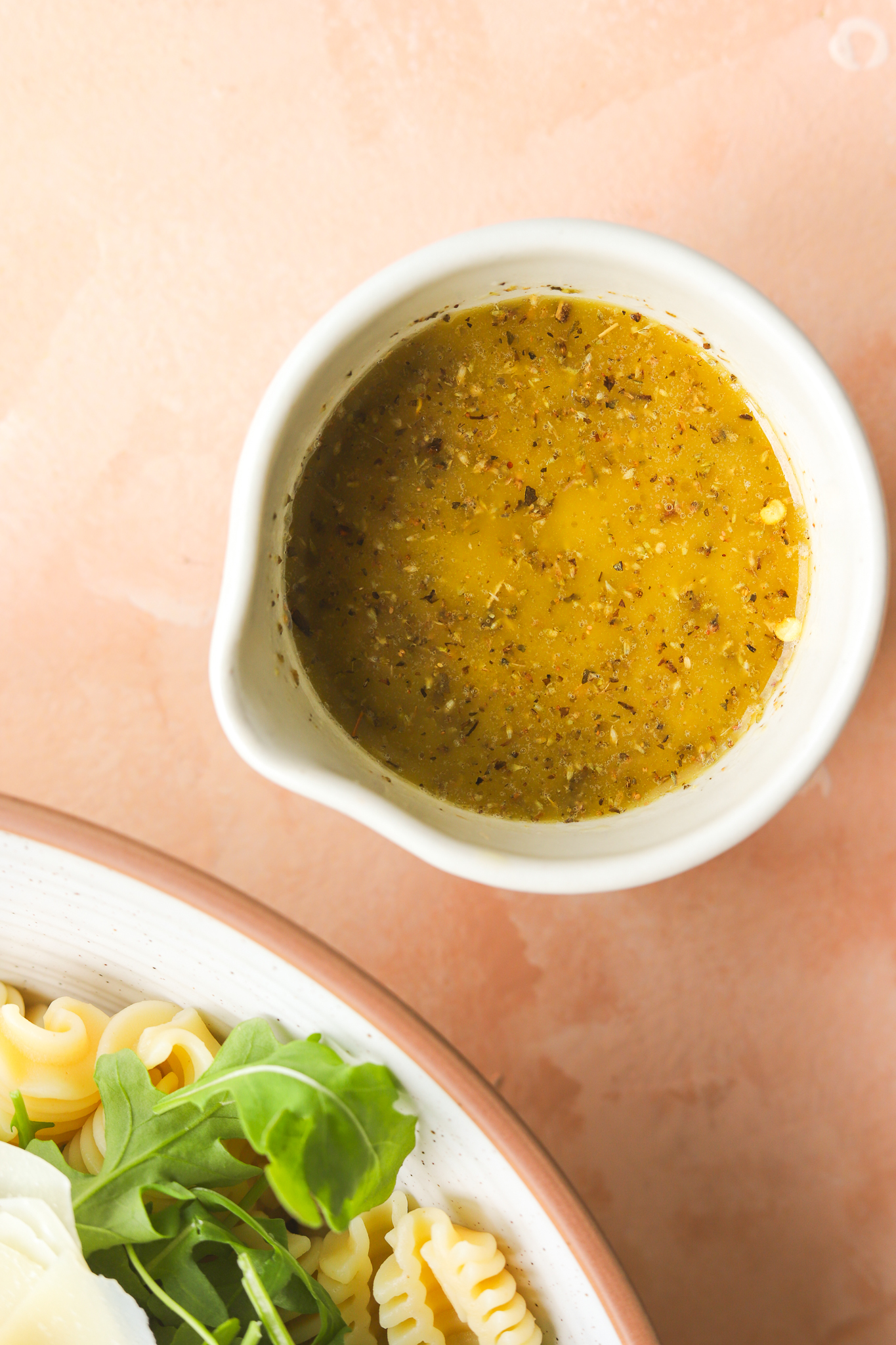 lemon oregano vinaigrette in a cut