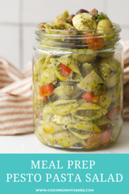mason jar full of pesto pasta salad