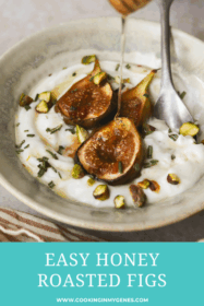 side angle of a bowl with roasted figs and spoon