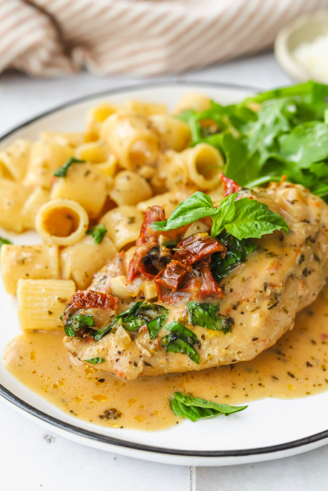 marry me chicken on a plate with pasta