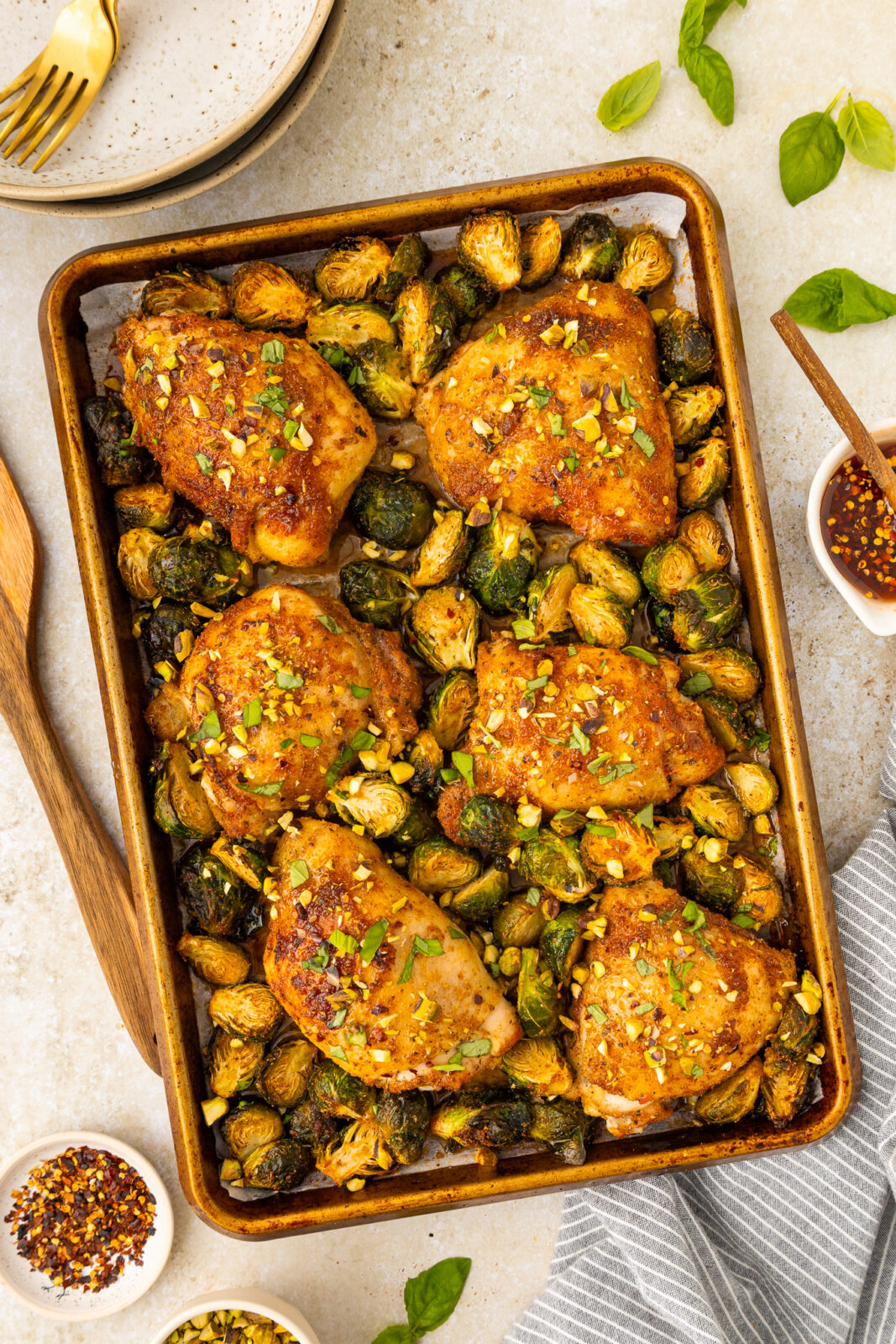 baked sheet pan chicken and brussels sprouts