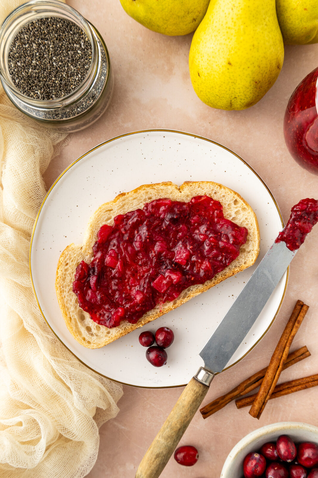 cranberry chia jam on toast