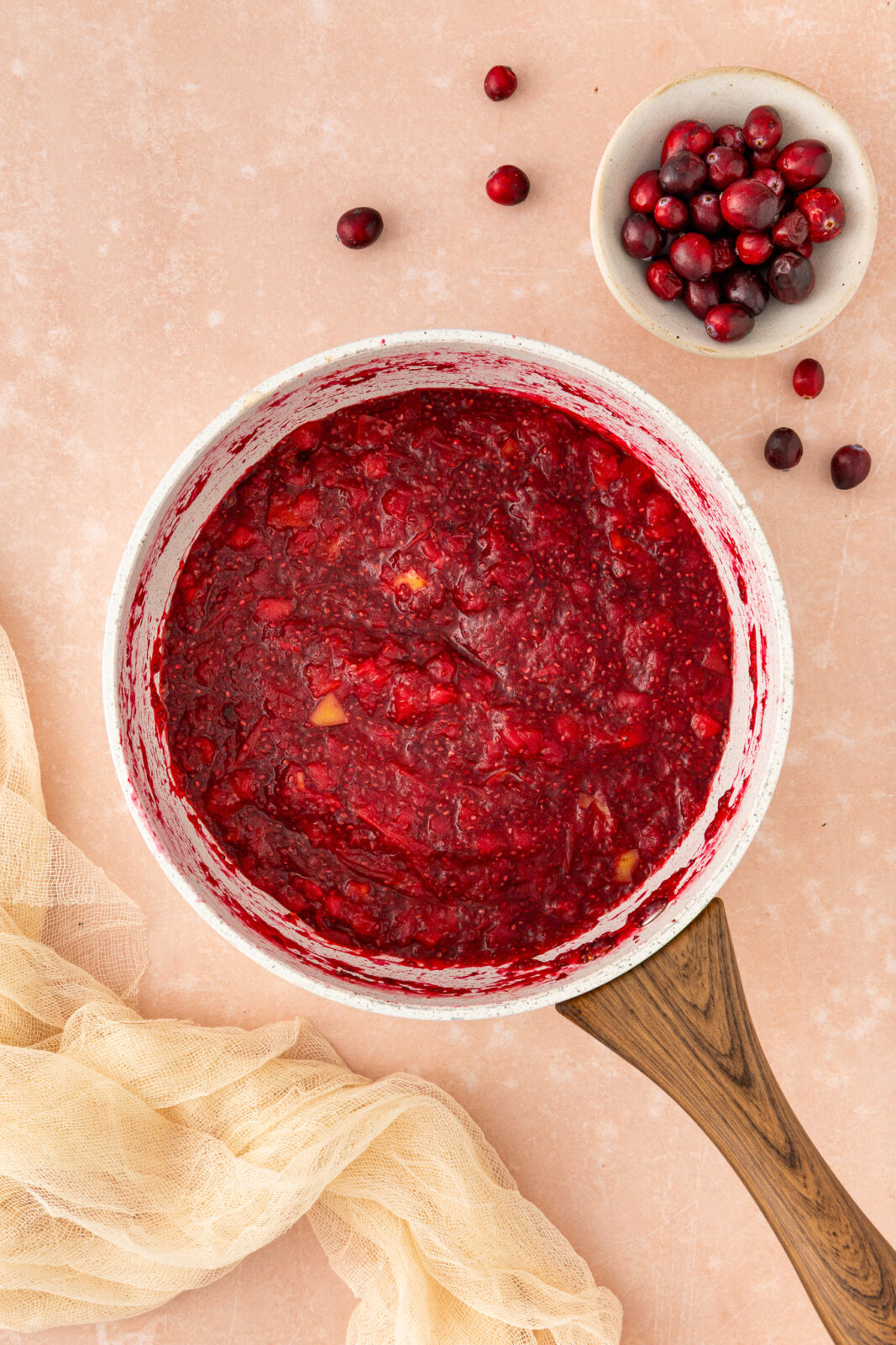 cranberries and pears in a saucepan