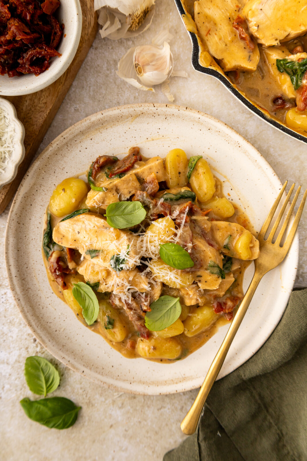 marry me chicken and gnocchi on a plate