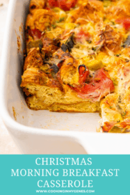 side view of cut piece of Christmas breakfast casserole