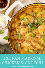 one pan with cooked chicken and gnocchi in a sundried tomato sauce