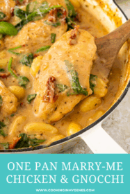 marry me chicken and gnocchi in a pan with fresh basil