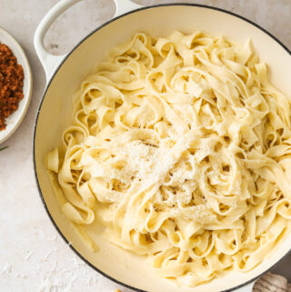 Christmas fettuccine in a large skillet