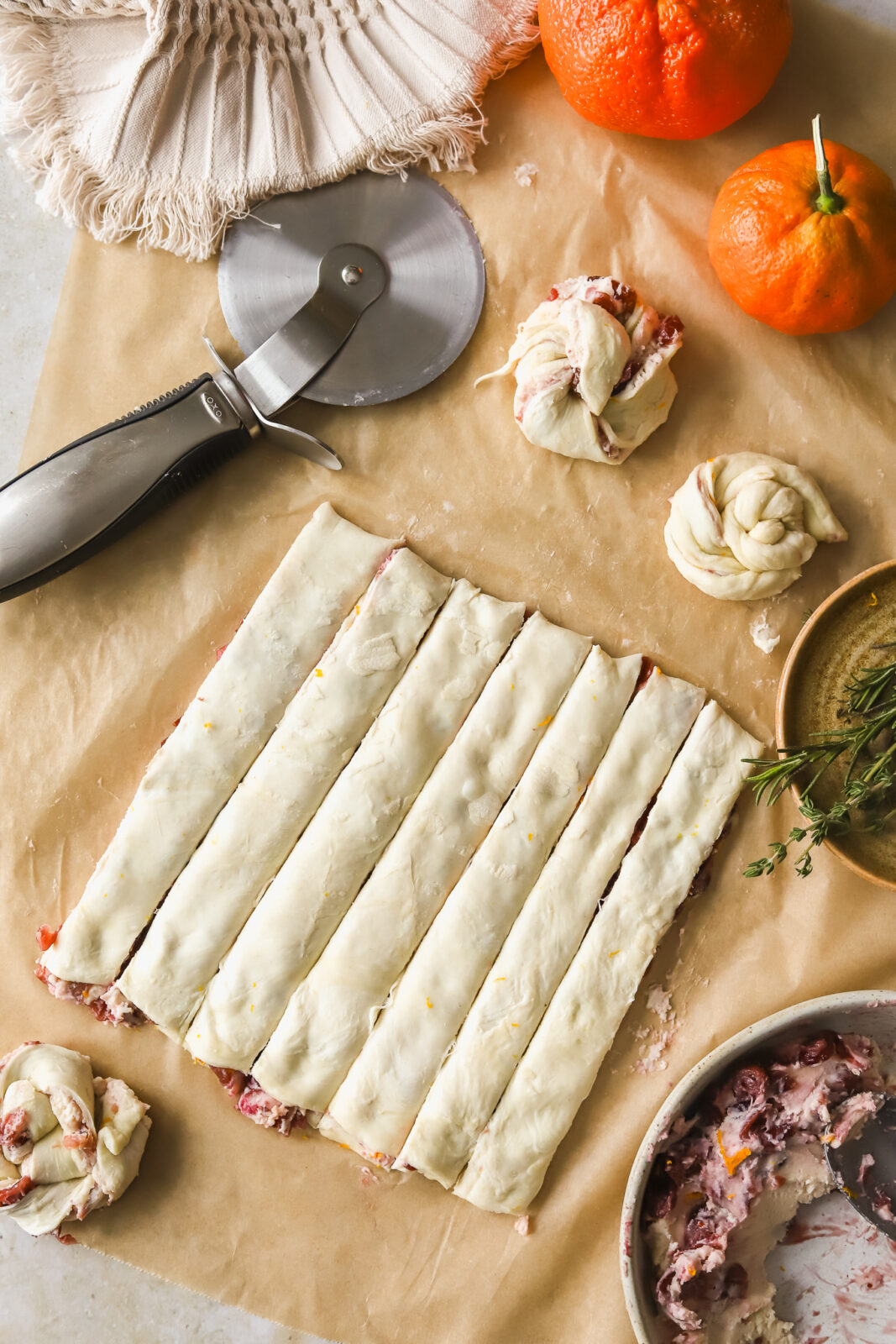 pieces of puff pastry with goat cheese