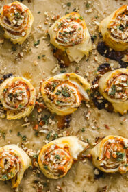 sheet pan full of baked phyllo bites