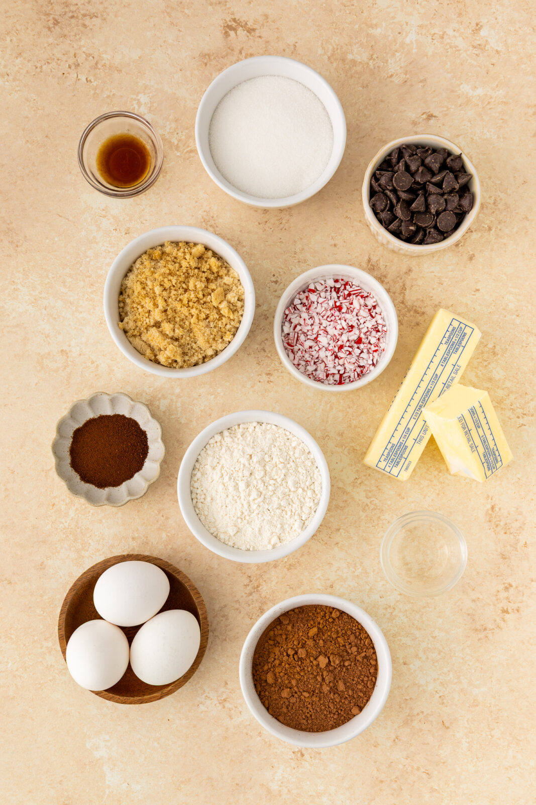 ingredients to make peppermint mocha brownies
