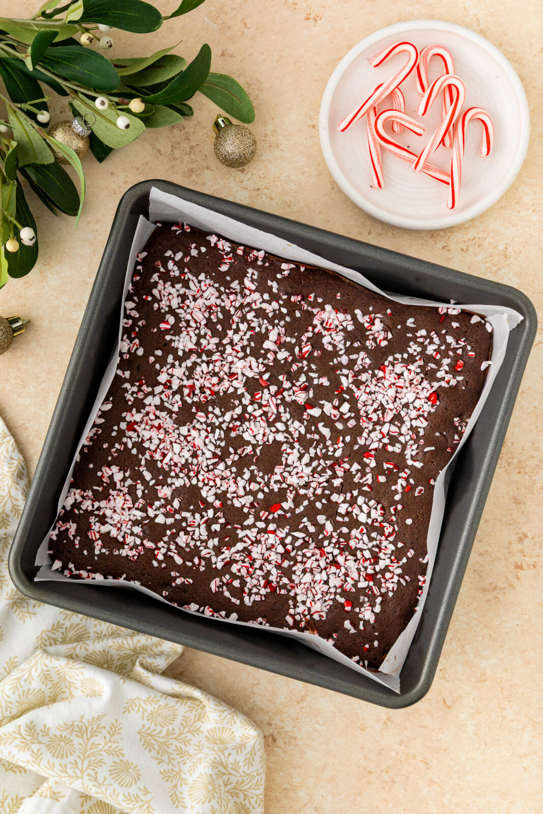 cooked peppermint mocha brownies in a baking pan