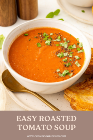 angled photo of roasted tomato soup