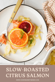 piece of slow roasted salmon with fennel on a plate