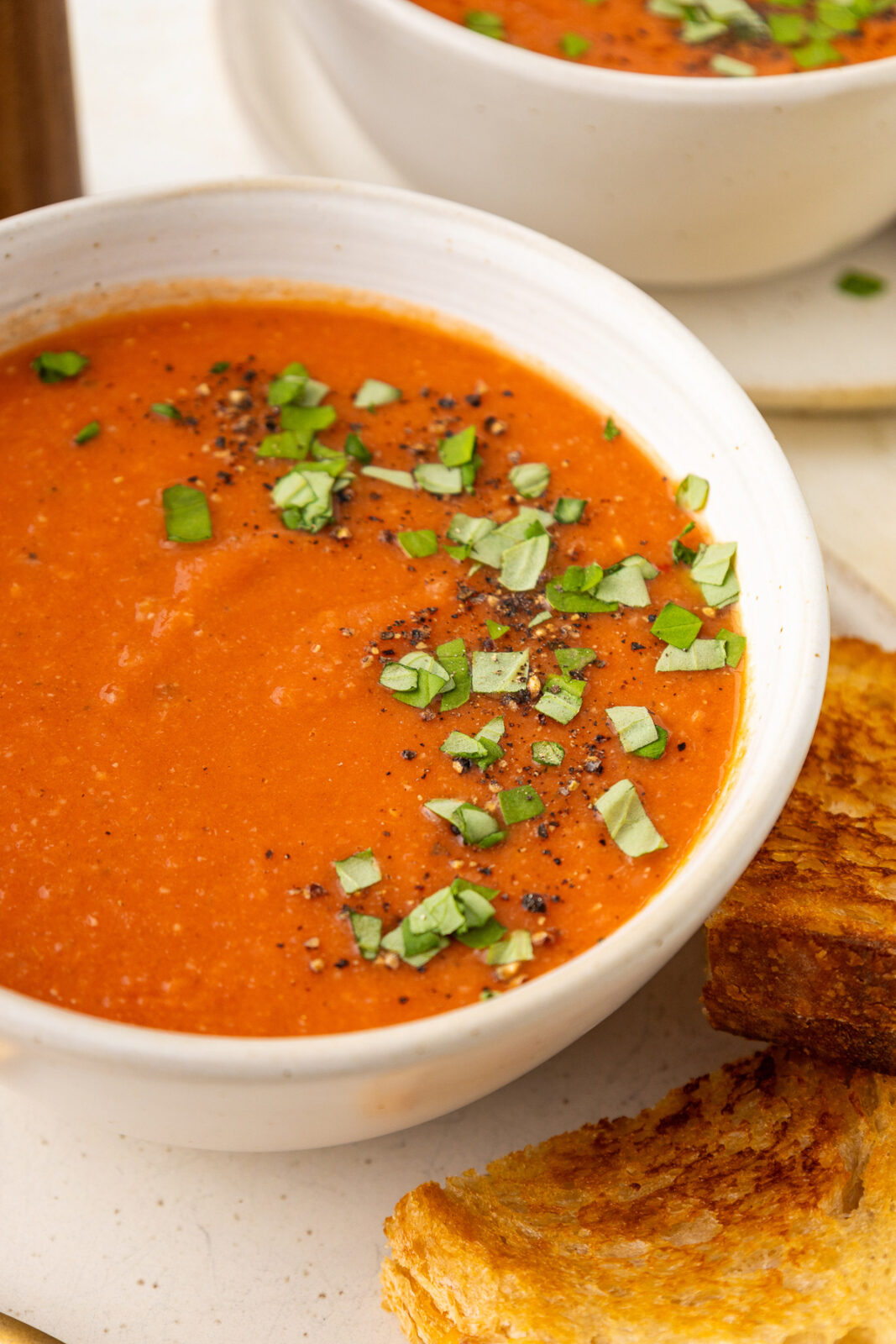 angled close-up photo of roasted tomato soup