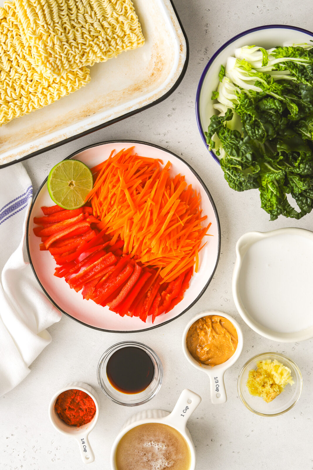 ramen noodle bake ingredients in bowls