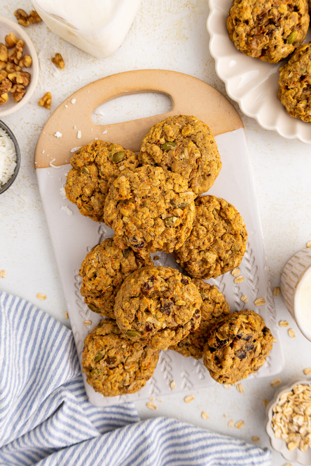 carrot cake breakfast cookies on a serving tray