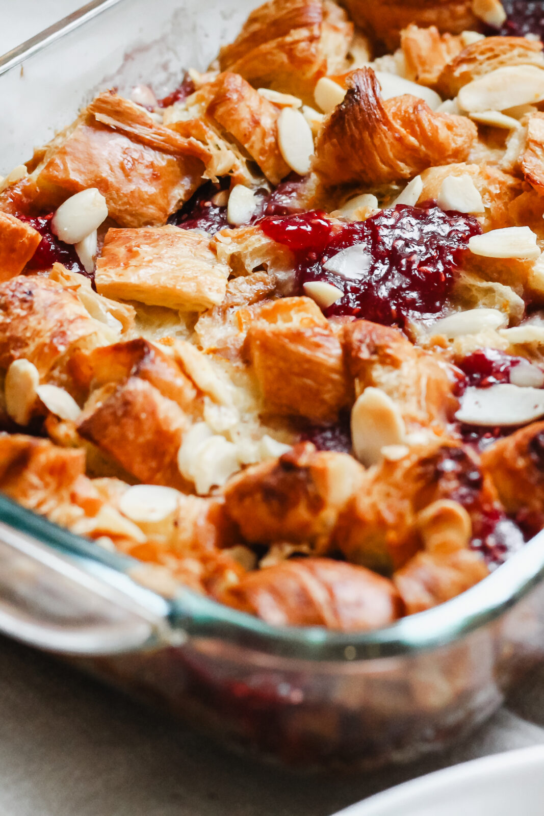 close up of croissant french toast bake