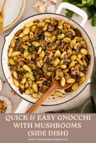 gnocchi side dish with mushrooms, walnuts and parsley in a pan