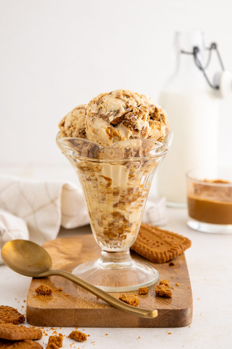 biscoff ice cream in a glass cup